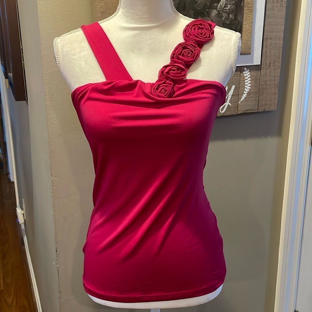 The Limited Hot Pink One-Shoulder Rose Appliqué Tank